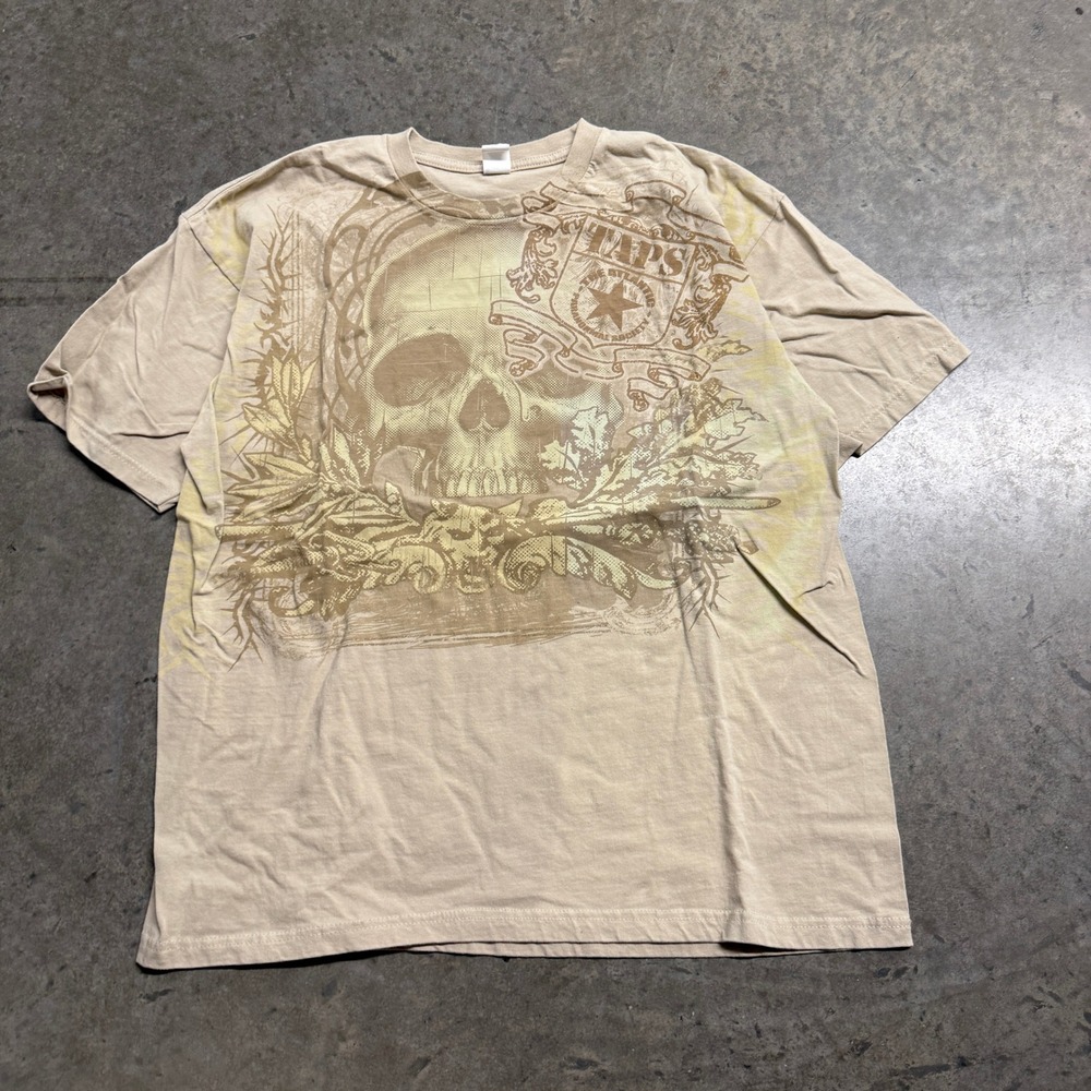 Cygnus TAPS Graphic Skull T-Shirt Mens XL Tan Short Sleeve Cotton Streetwear